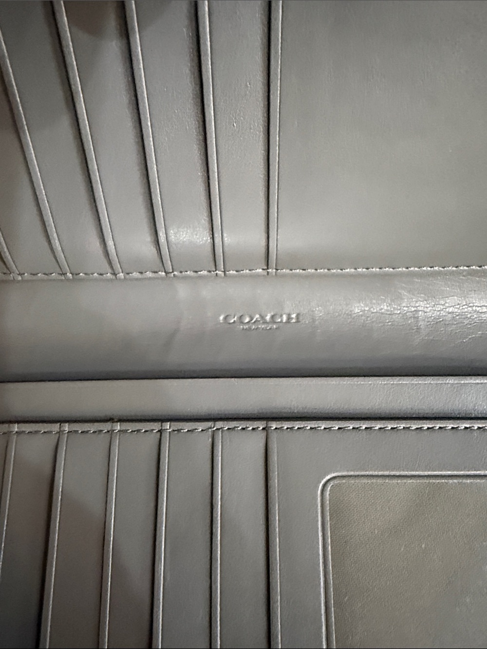 Coach Skinny Defined Calf Leather Light Gray Zip Wallet - Picture 6 of 11